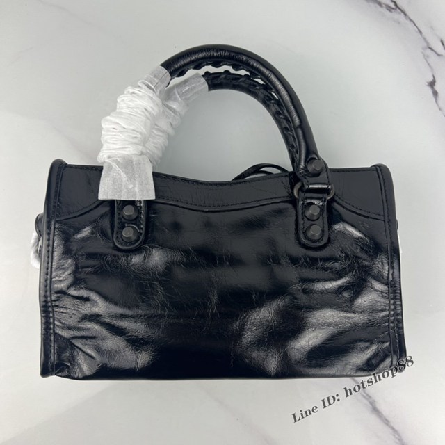 Balenciaga專櫃爆款手提女包 巴黎世家原版油蠟頭層牛皮香皮鳳梨金釘迷你機車包 fyj1344